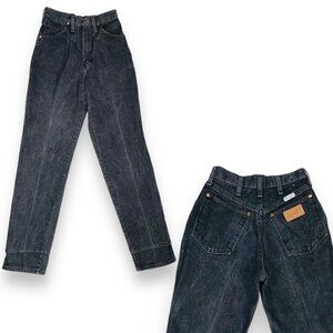 Vintage Wrangler Womens High Waist Black Denim Leather Patch Mom Jeans 5 / 25"